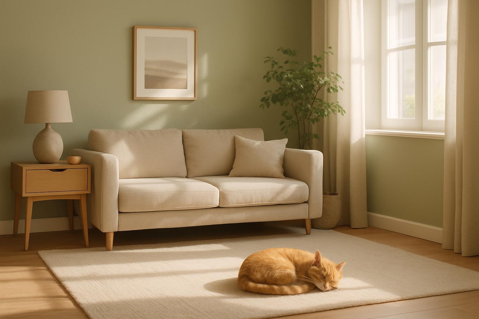 Cozy living room with cat